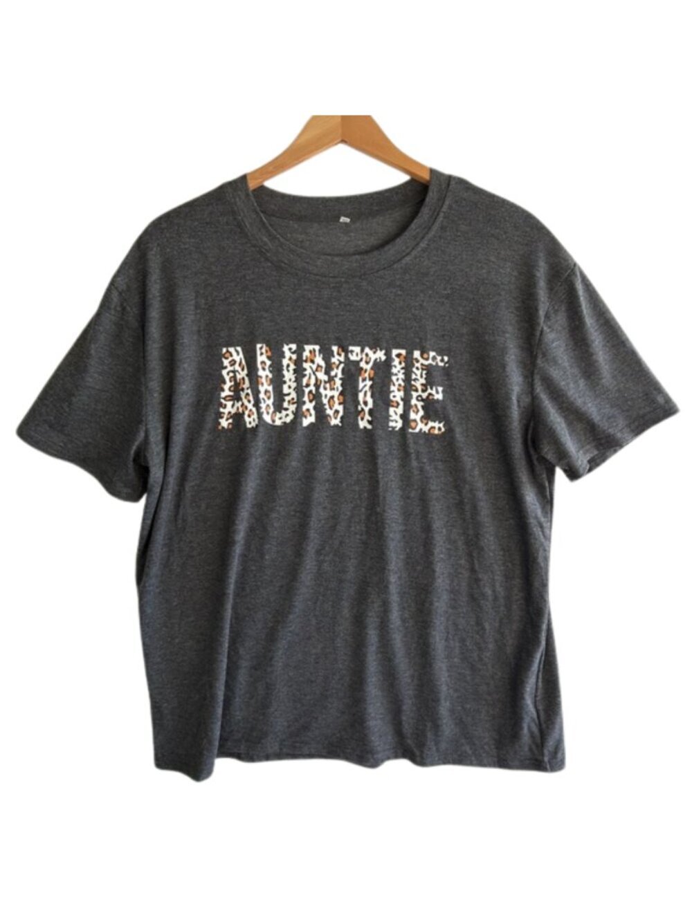 Leopard Print Auntie Graphic T-Shirt Gray Soft Stretch Boutique Gift Size 2XL